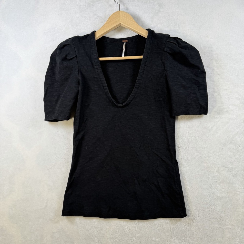 Free People Women's Short Sleeves black knit top size s